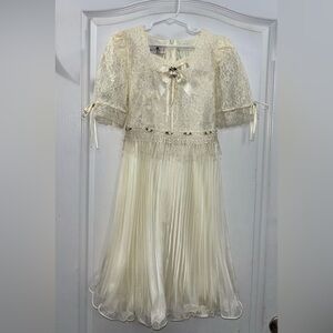 VTG Best Kids USA White Ivory Girls Youth Sz 7/8 Lace Dress Cottagecore Prairie